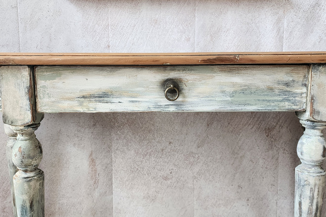 Console et miroir patiné blanc pour entrée