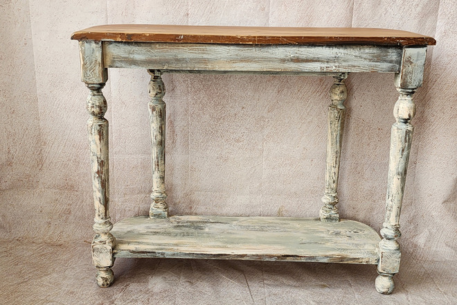 Console et miroir patiné blanc pour entrée