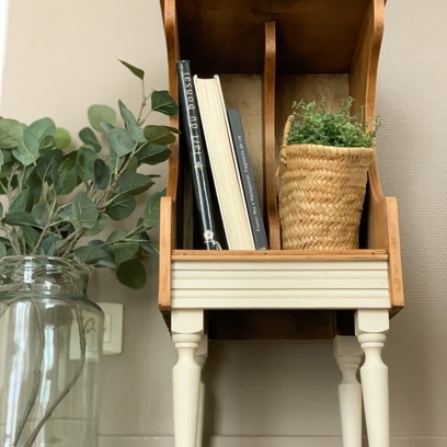 Vente avec paiement en ligne: Meuble d'appoint bois brut lin ancien relooké, ex meuble annuaire