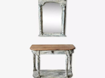 Vente avec paiement en ligne: Console et miroir patiné blanc pour entrée