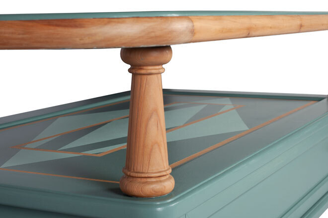 Table basse vert Agave et Céladon, plateau en verre