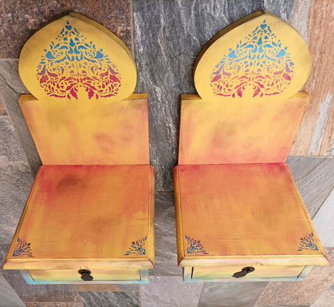 Paire de chevets "Orient" à fixer au mur, tons jaune et orangé