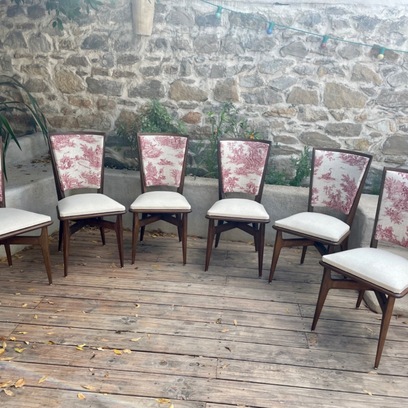 Vente avec paiement en ligne: Lot de 6 chaises scandinave tissu lin mélangé