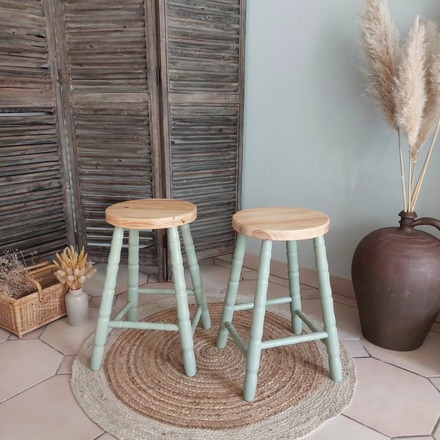 Lot de 2 tabourets Vert Amande et Bois