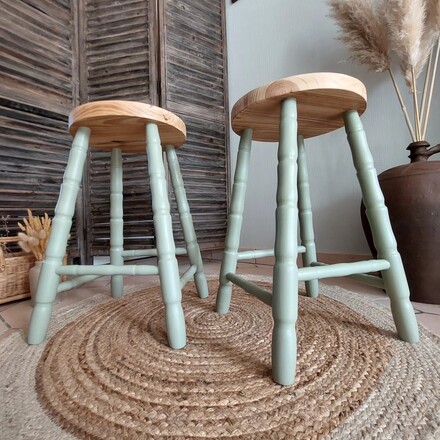 Lot de 2 tabourets Vert Amande et Bois
