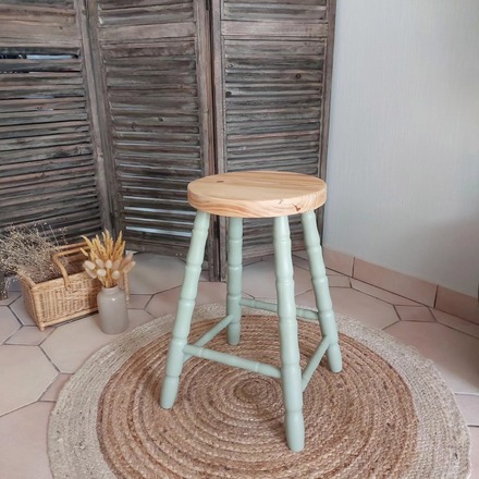 Lot de 2 tabourets Vert Amande et Bois