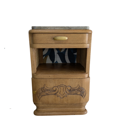 Vente avec paiement en ligne: Chevet art déco en bois aux motifs ethniques