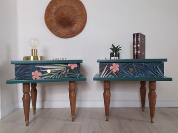 Vente avec paiement en ligne: Paire de chevets vintage, tropical et vertigo, "Amanda et Lee"