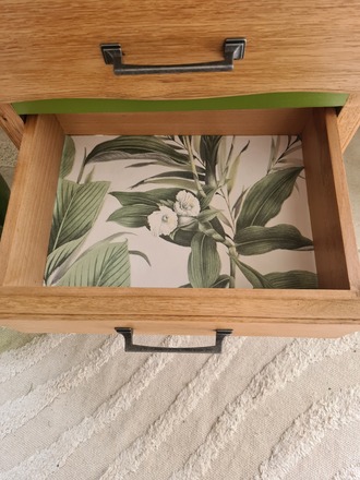 Chiffonnier 5 tiroirs vert herbarium et bois brut