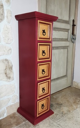 Chiffonnier 5 tiroirs, ocre rouge
