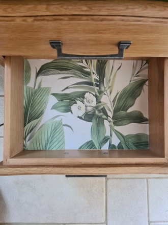 Chiffonnier 5 tiroirs vert herbarium et bois brut