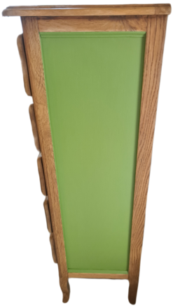 Chiffonnier 5 tiroirs vert herbarium et bois brut