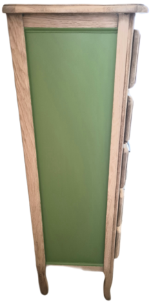 Chiffonnier 5 tiroirs vert herbarium et bois brut