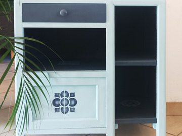 Vente avec paiement en ligne: Petit buffet/meuble d'appoint carreaux de ciment bleu ciel