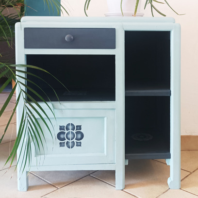 Vente avec paiement en ligne: Petit buffet/meuble d'appoint carreaux de ciment bleu ciel