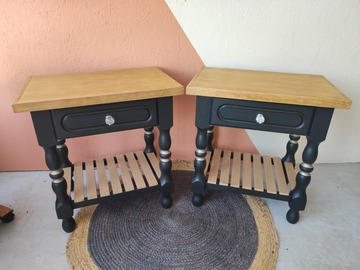 Vente avec paiement en ligne: Tables de nuit bois et noir type industriel chic 