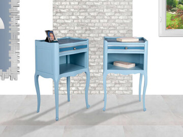 Vente avec paiement en ligne: Tables de chevet bleues avec marqueterie de paille