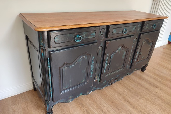 Enfilade / buffet bois et noir patiné