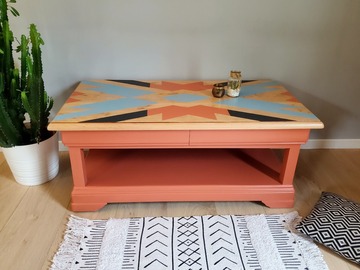 Vente avec paiement en ligne: Table basse motif géométrique et ethnique terracotta