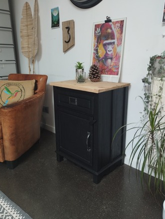 Confiturier/Petit buffet noir et bois style atelier