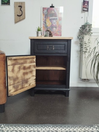 Confiturier/Petit buffet noir et bois style atelier