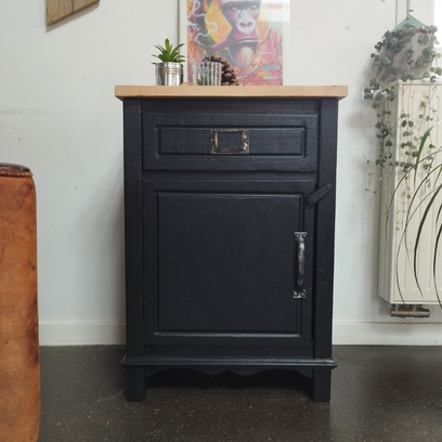 Vente avec paiement en ligne: Confiturier/Petit buffet noir et bois style atelier