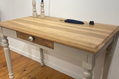 Vente avec paiement en ligne: Bureau ou table d'appoint bois et lin avec tiroir