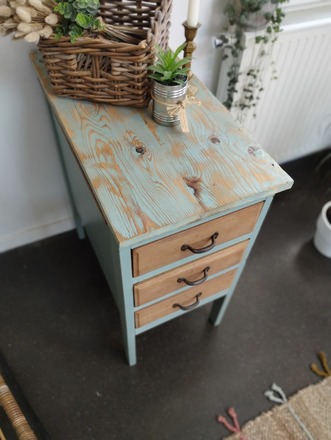 Meuble d'Atelier Vintage 3 tiroirs patiné vert
