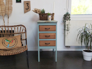 Vente avec paiement en ligne: Meuble d'Atelier Vintage 3 tiroirs patiné vert