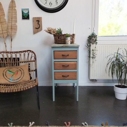 Vente avec paiement en ligne: Meuble d'Atelier Vintage 3 tiroirs patiné vert