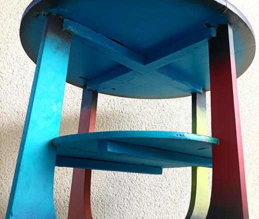 Guéridon/console ronde colorée et Perroquet steampunk