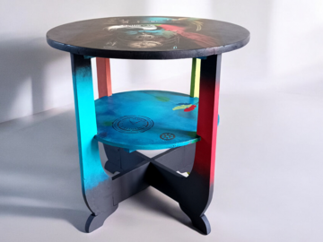 Vente avec paiement en ligne: Guéridon/console ronde colorée et Perroquet steampunk