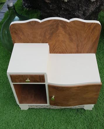 Chevet art déco en loupe de Noyer et beige