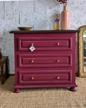 Commode 3 tiroirs couleur Prune 