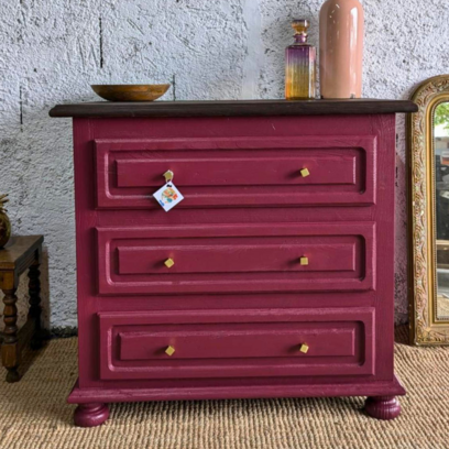 Vente avec paiement en ligne: Commode 3 tiroirs couleur Prune 