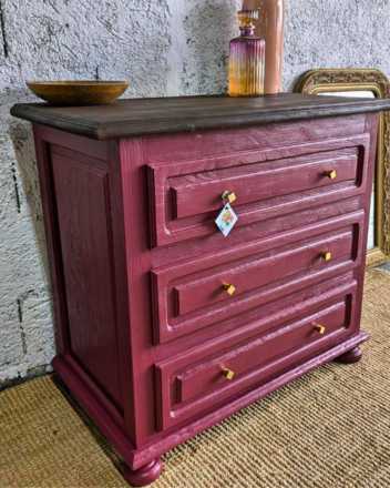 Commode 3 tiroirs couleur Prune 