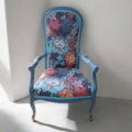 Vente avec paiement en ligne: Fauteuil voltaire bleu tissu floral