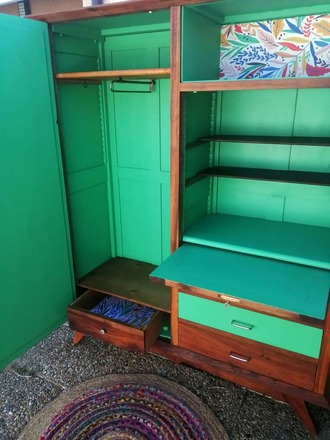 Armoire penderie et secrétaire vintage bois et vert émeraude 