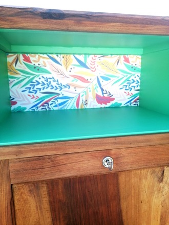 Armoire penderie et secrétaire vintage bois et vert émeraude 