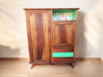 Vente avec paiement en ligne: Armoire penderie et secrétaire vintage bois et vert émeraude 