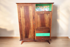 Vente avec paiement en ligne: Armoire penderie et secrétaire vintage bois et vert émeraude 
