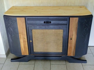 Vente avec paiement en ligne: Buffet bas gris poivre et bois brut 