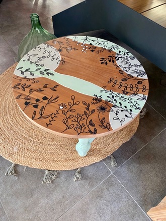 Table basse ronde vert céladon patiné