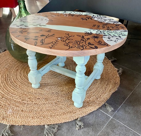 Table basse ronde vert céladon patiné