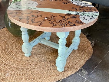 Vente avec paiement en ligne: Table basse ronde vert céladon patiné
