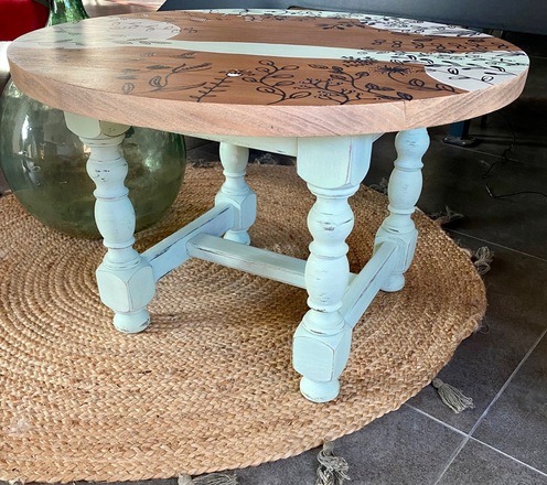 Table basse ronde vert céladon patiné