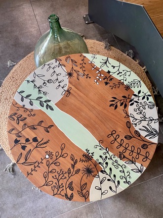 Table basse ronde vert céladon patiné