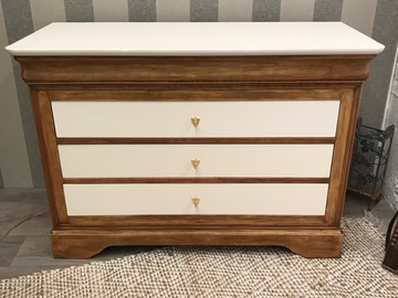 Vente avec paiement en ligne: Commode merisier et blanc plume