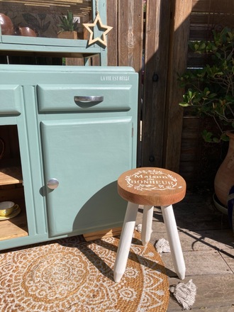Buffet Mado bas années 50 relooké bohème vert de gris