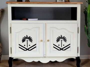 Vente avec paiement en ligne: Buffet 3 portes palmiers blanc et noir
